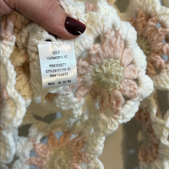 NWT Crochet Pink White + Beige Girly Grandma Knit Chunky Flower Floral Sweater - Picture 5 of 6